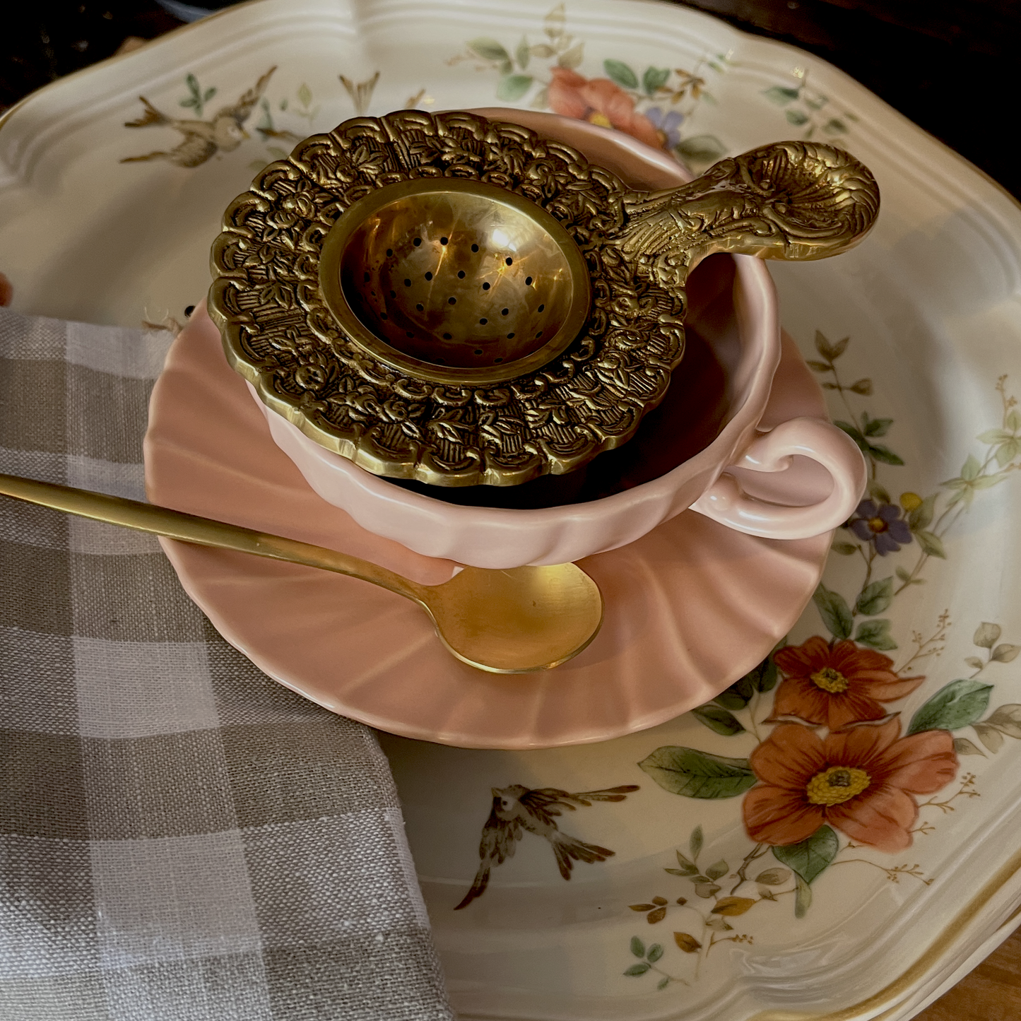 Antiqued Brass Tea Strainer