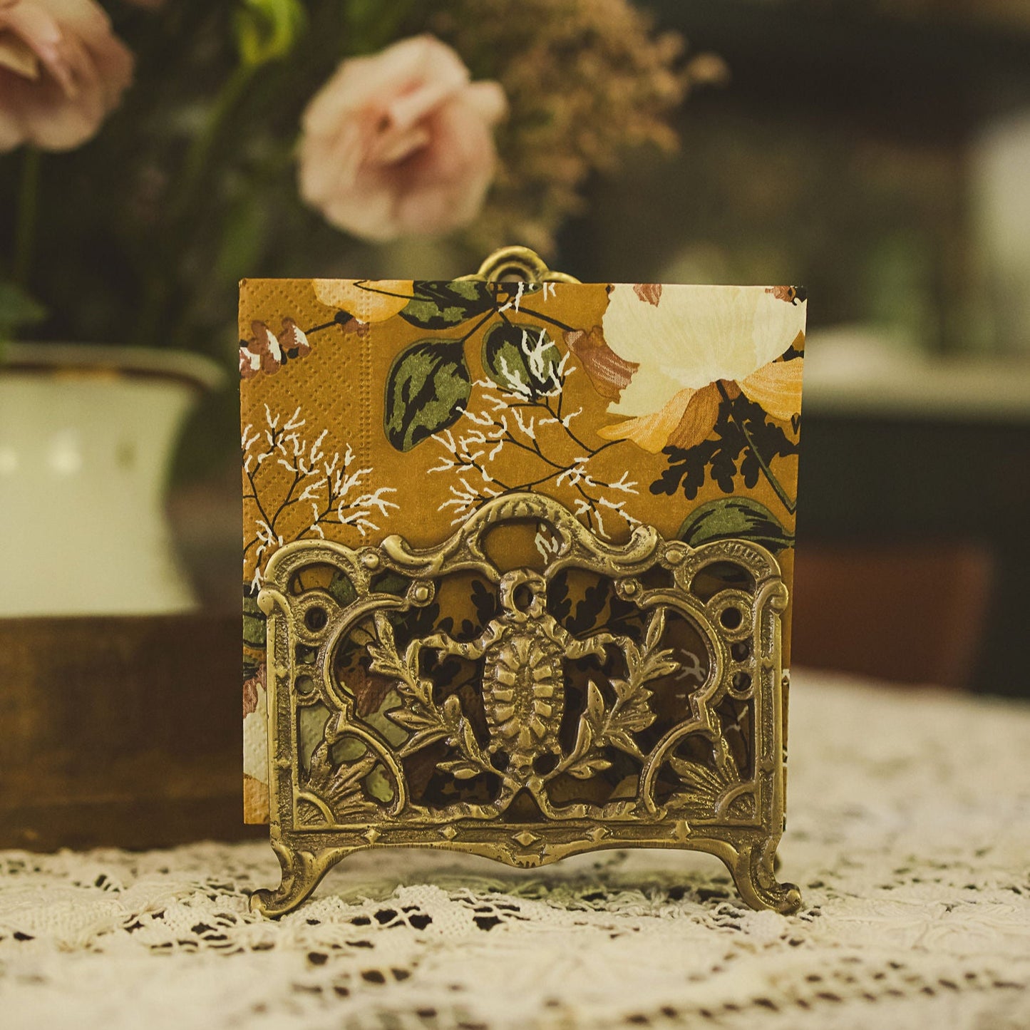 Antiqued Brass Napkin Holder