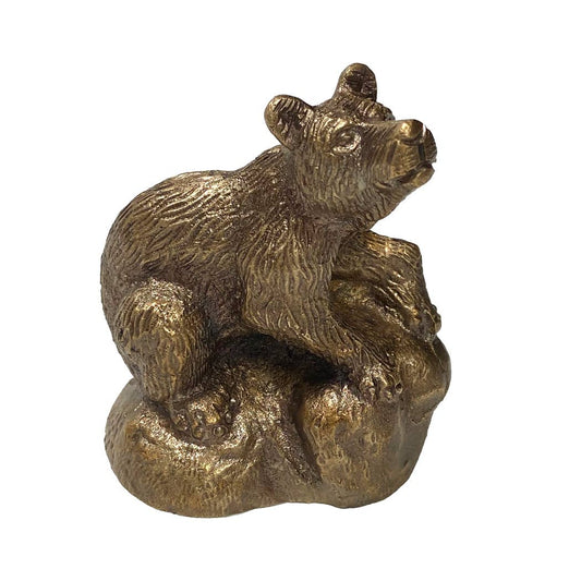 3" Antiqued Brass Bear on Rock Tabletop Decor